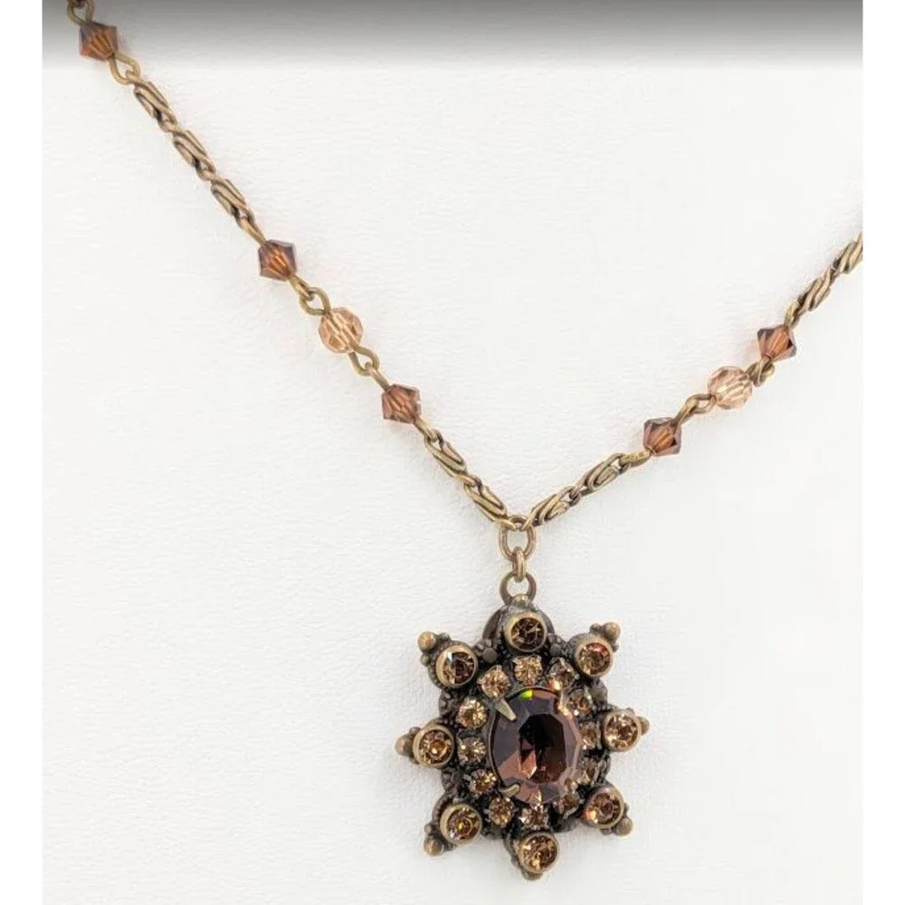 Liz Palacios Amber Crystal Necklace Earrings Set Gold Tone Signed 16 Inch Glam